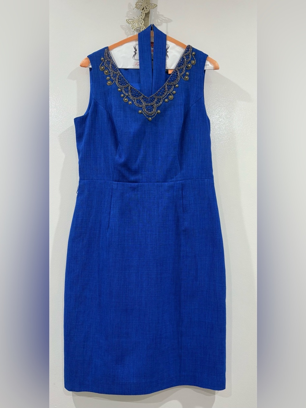 Ellen Tracy Royal Blue Beaded Neckline Dress Size 6